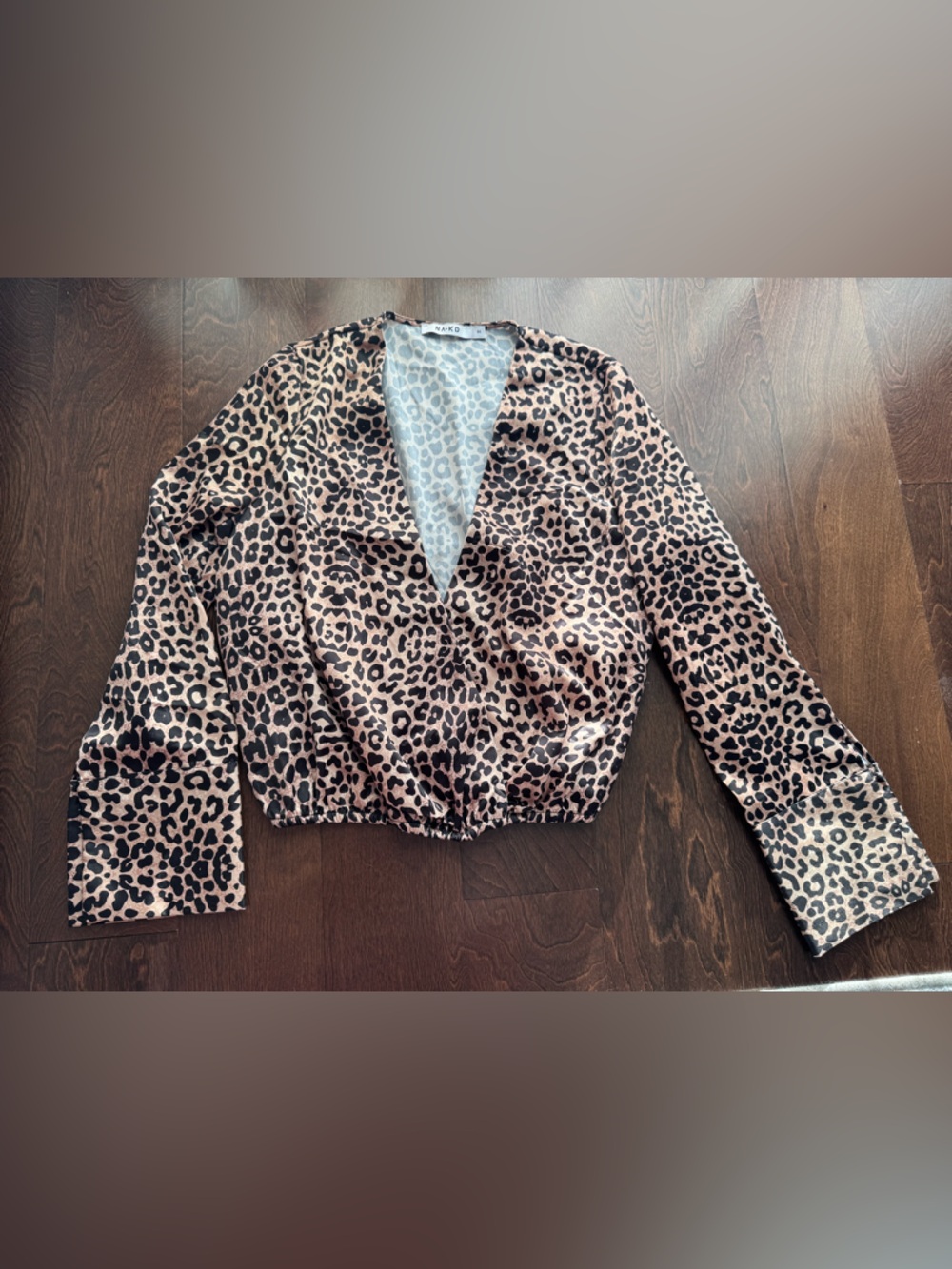 Leopard Print Silky Deep V Top - Black & Tan